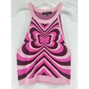 Witty Fox Pink Purple Butterfly Knit Halter Tank Top Sleeveless Small Y2K Style